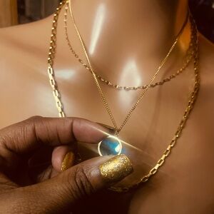 Beautiful 14k titanium steel& blk onyx necklace layer necklace set with earrings